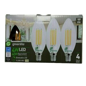 GreenLite LED 4PK Chandelier Bulbs 4W LED Equal to 40W 15,000 Hours 2700K
